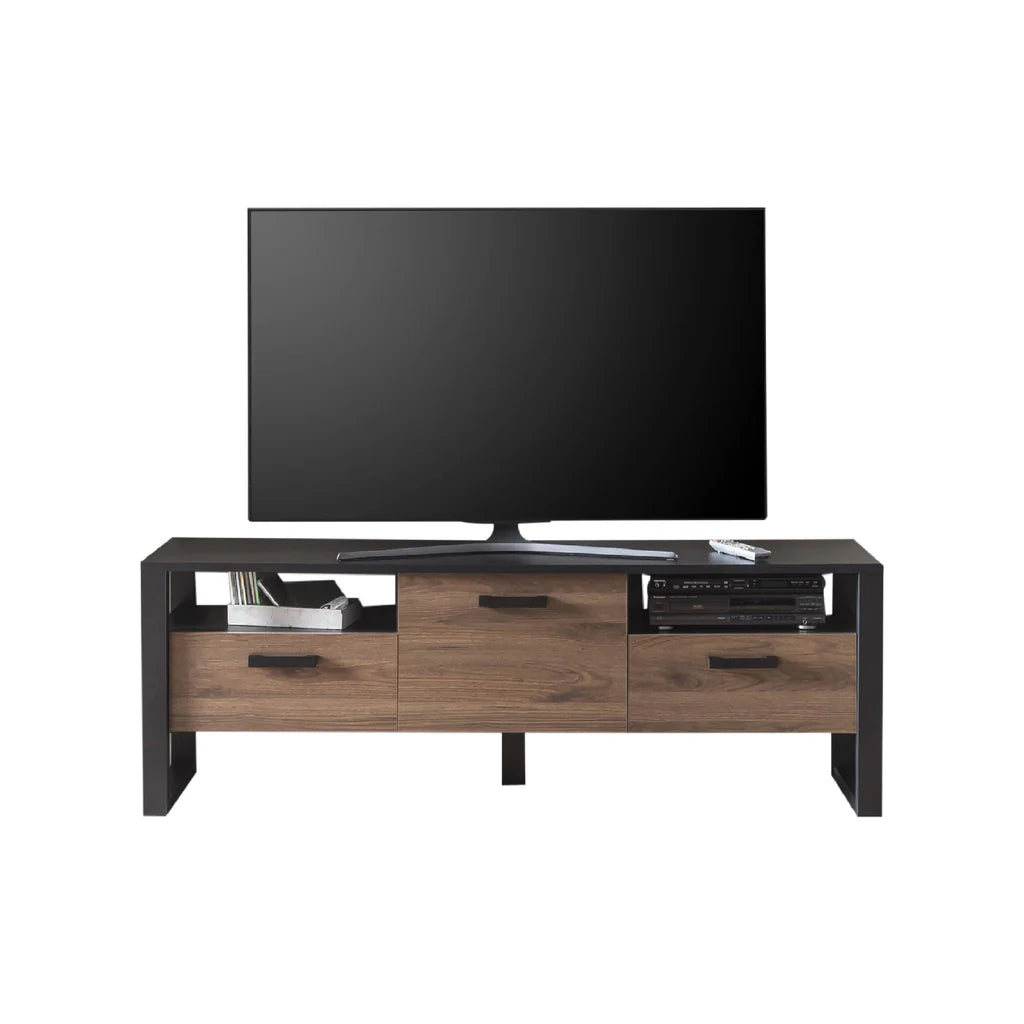 Nordi Wooden TV Cabinet in Okapi Walnut and Black Matt - 181cm