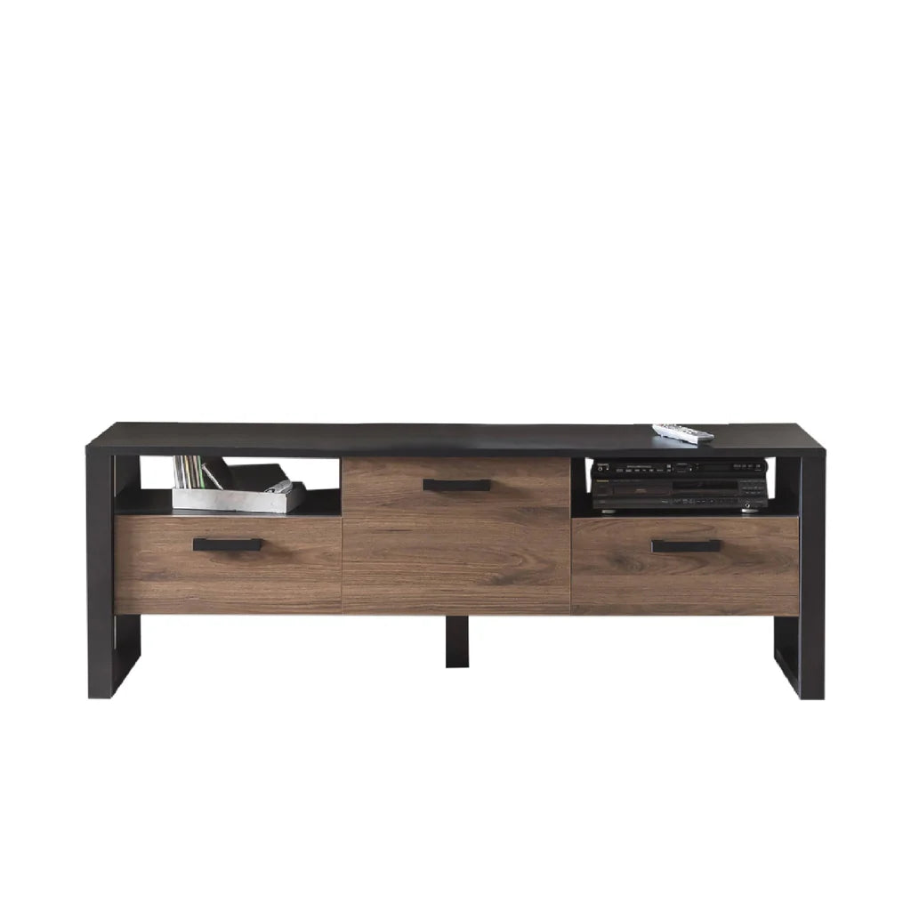 Nordi Wooden TV Cabinet in Okapi Walnut and Black Matt - 181cm