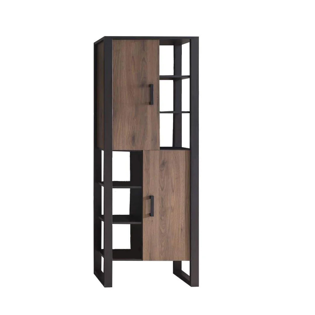 Nordi Tall Wooden Display Cabinet-II in Okapi Walnut and Black Matt