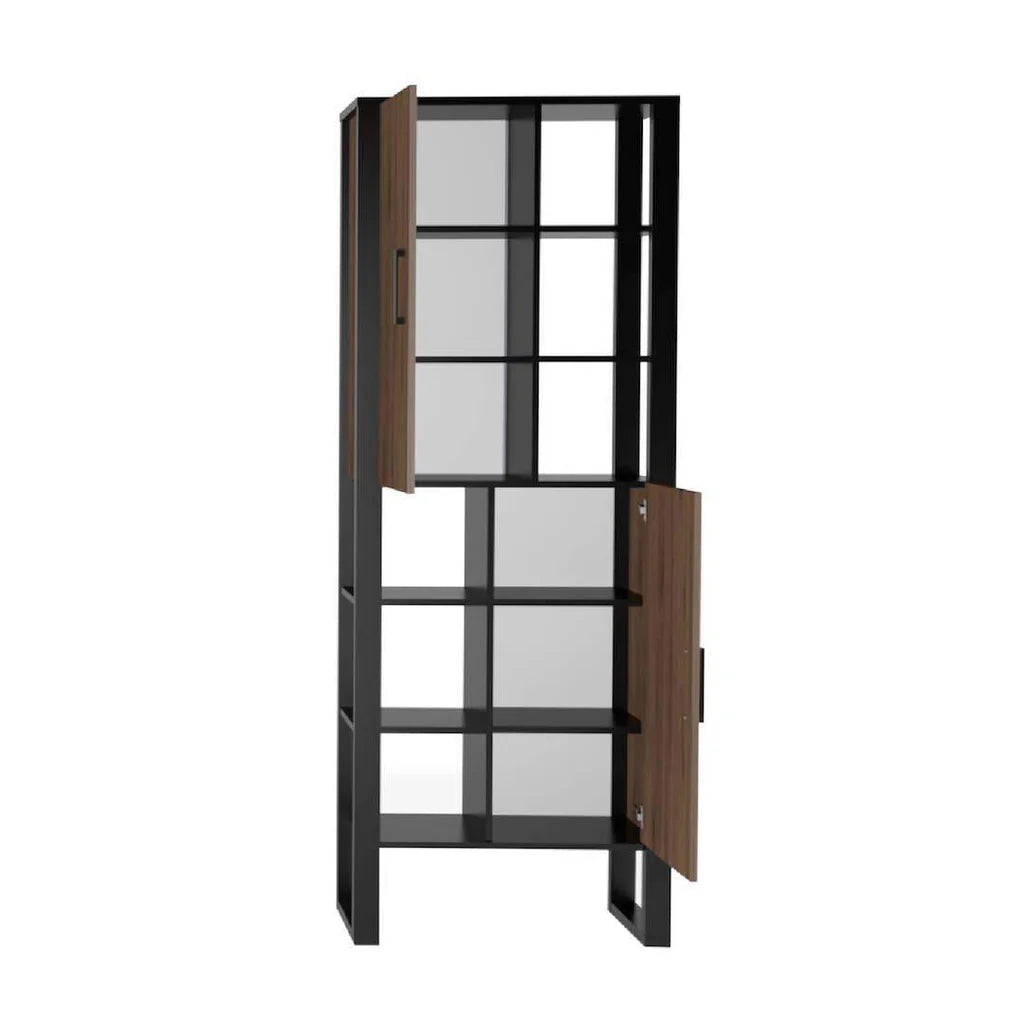 Nordi Tall Wooden Display Cabinet-II in Okapi Walnut and Black Matt