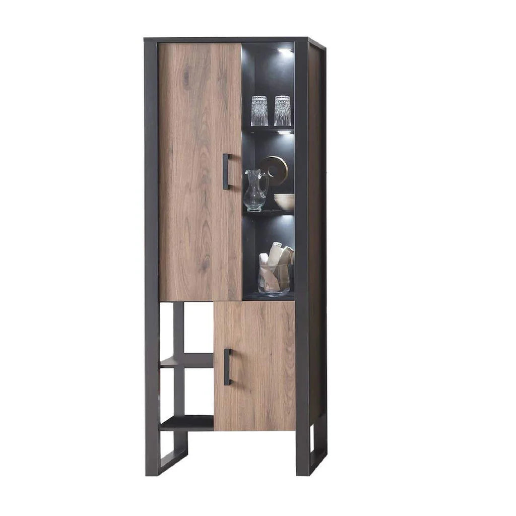 Nordi Tall Wooden Display Cabinet-IV in Okapi Walnut and Black Matt