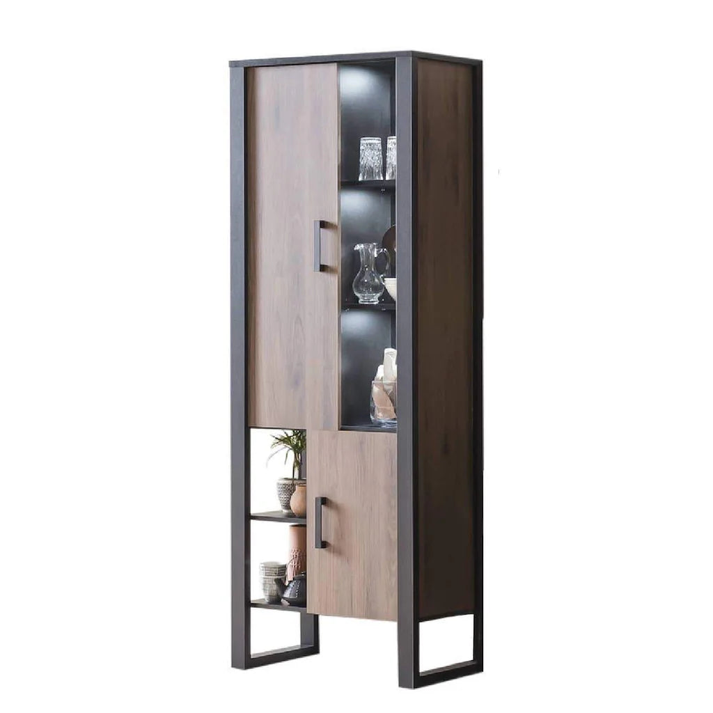 Nordi Tall Wooden Display Cabinet-IV in Okapi Walnut and Black Matt