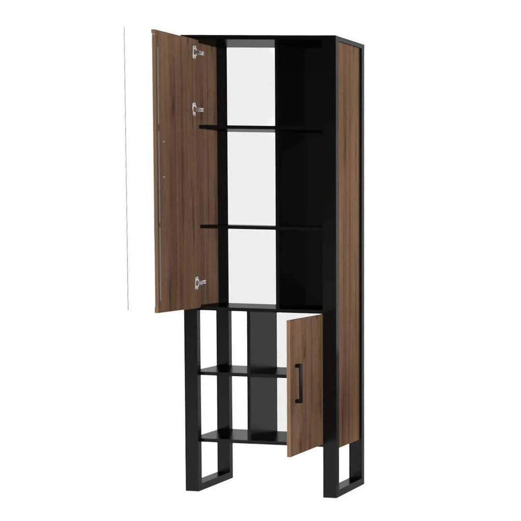 Nordi Tall Wooden Display Cabinet-IV in Okapi Walnut and Black Matt