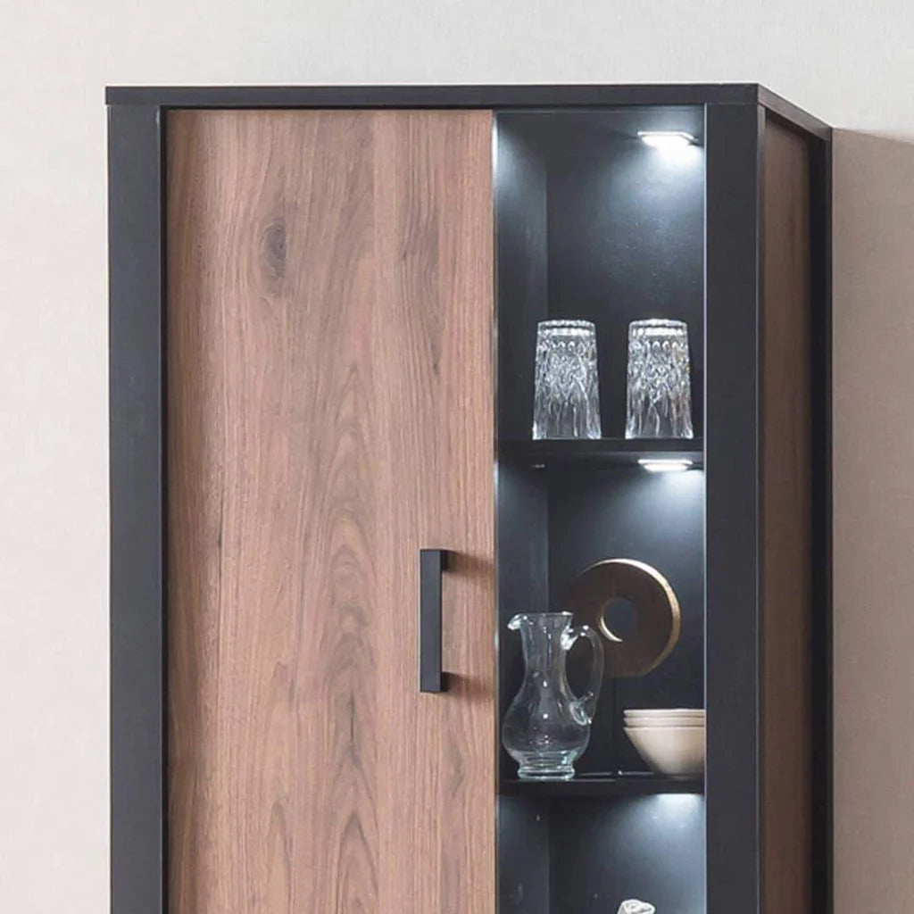 Nordi Tall Wooden Display Cabinet-IV in Okapi Walnut and Black Matt