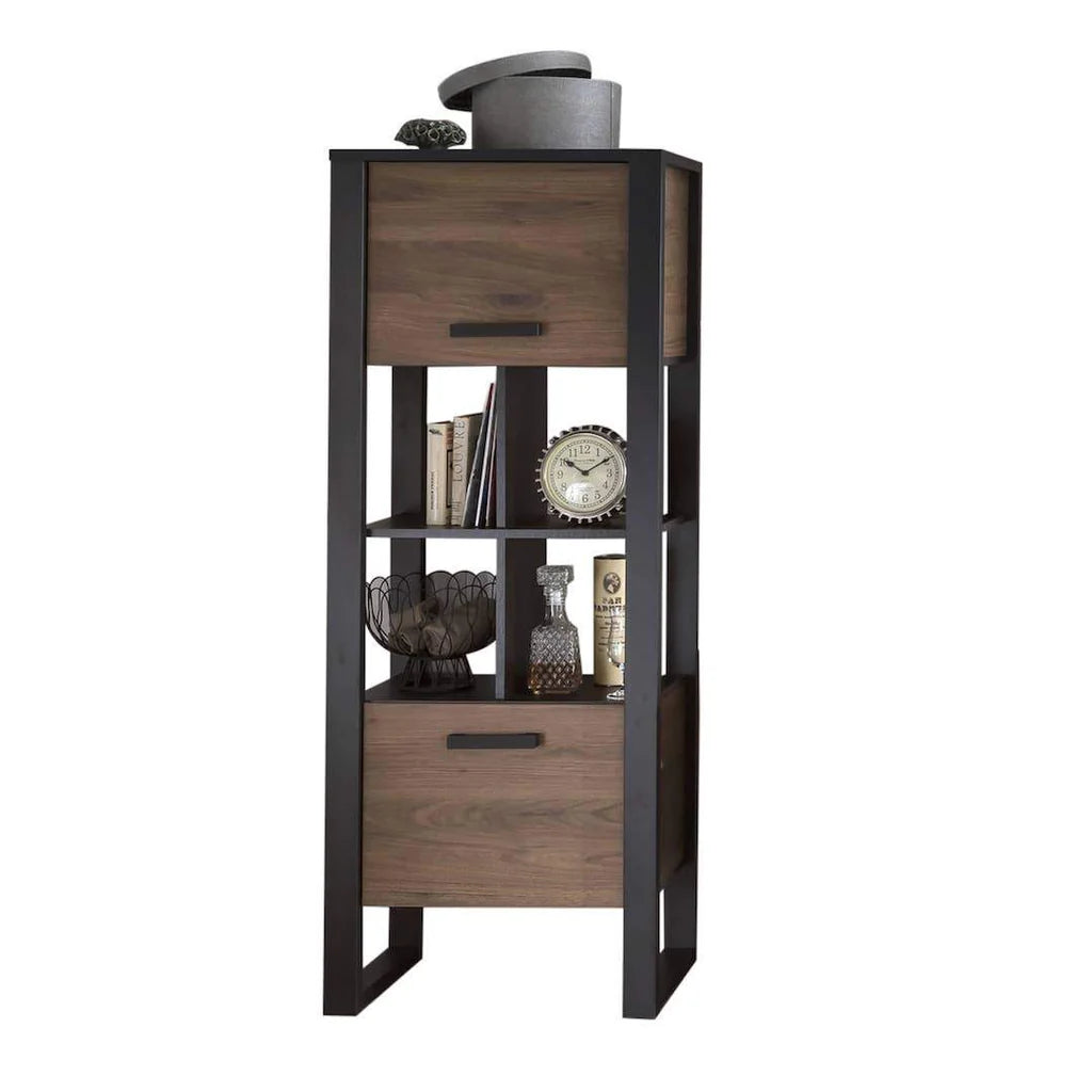 Nordi Tall Wooden Display Cabinet-I in Okapi Walnut and Black Matt