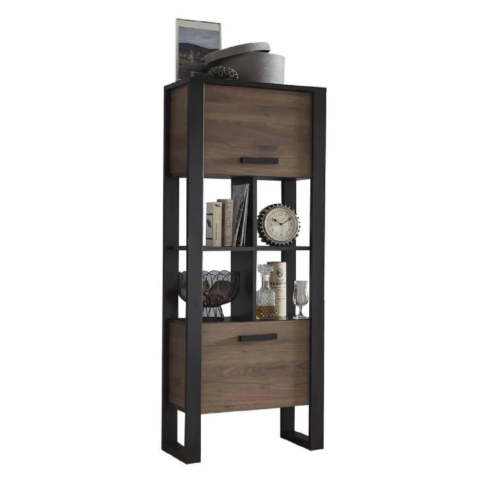 Nordi Tall Wooden Display Cabinet-I in Okapi Walnut and Black Matt