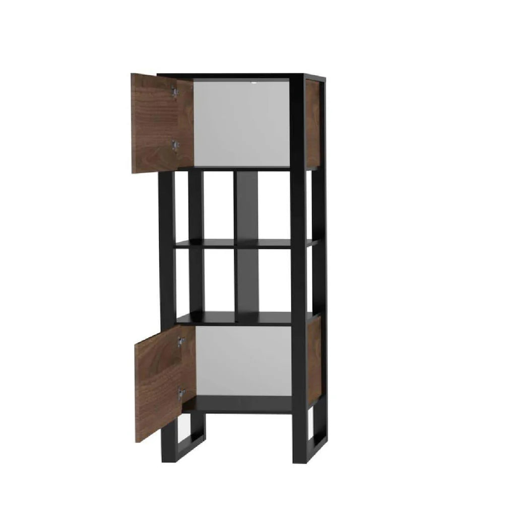 Nordi Tall Wooden Display Cabinet-I in Okapi Walnut and Black Matt