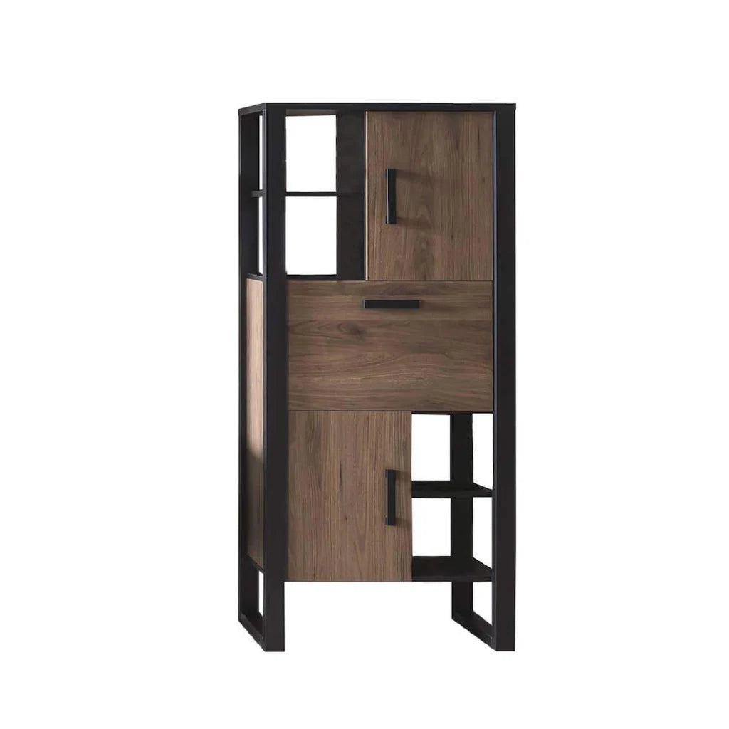 Nordi Tall Wooden Display Cabinet-III in Okapi Walnut and Black Matt