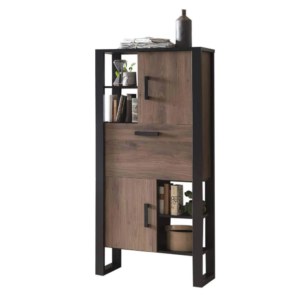 Nordi Tall Wooden Display Cabinet-III in Okapi Walnut and Black Matt