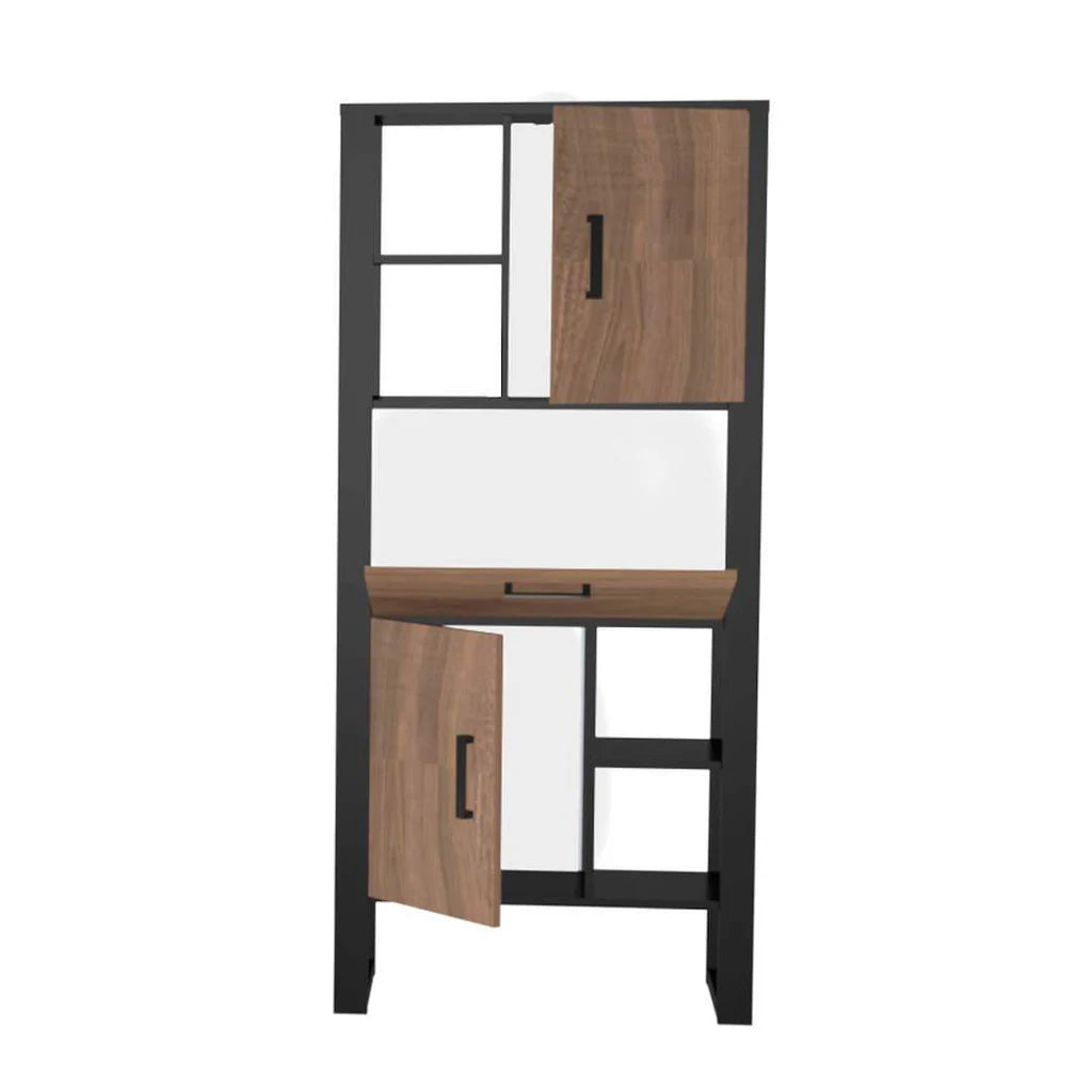 Nordi Tall Wooden Display Cabinet-III in Okapi Walnut and Black Matt