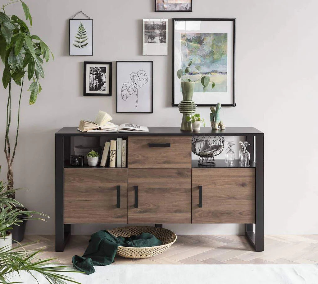 Nordi Wooden Sideboard Cabinet in Okapi Walnut and Black Matt