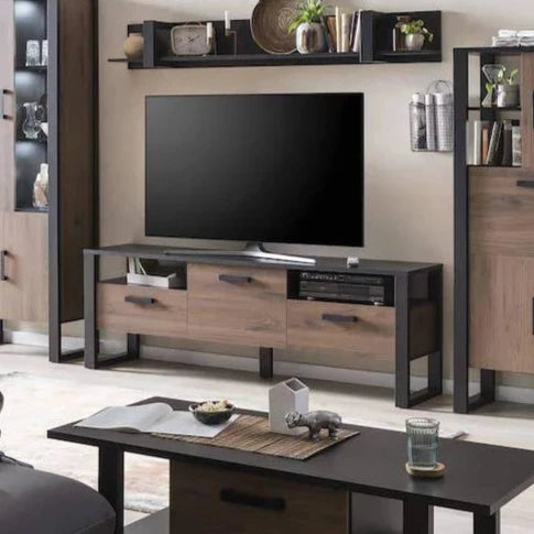 Nordi Wooden TV Cabinet in Okapi Walnut and Black Matt - 181cm