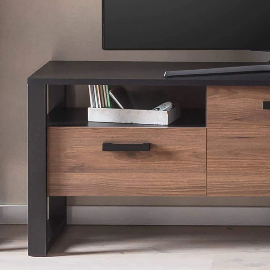 Nordi Wooden TV Cabinet in Okapi Walnut and Black Matt - 181cm