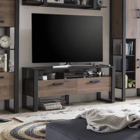 Nordi Wooden TV Cabinet in Okapi Walnut and Black Matt - 151cm