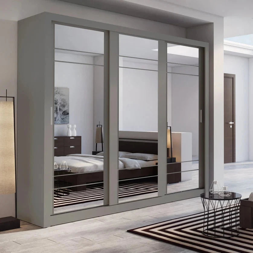 Arti AR-02 Wardrobe with 3 Mirrored Sliding Doors in Matt Grey