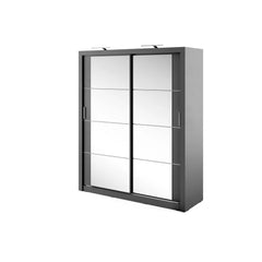 Arti AR-03 Wardrobe with 2 Mirrored Sliding Doors in Matt Black - Furniture One Shop