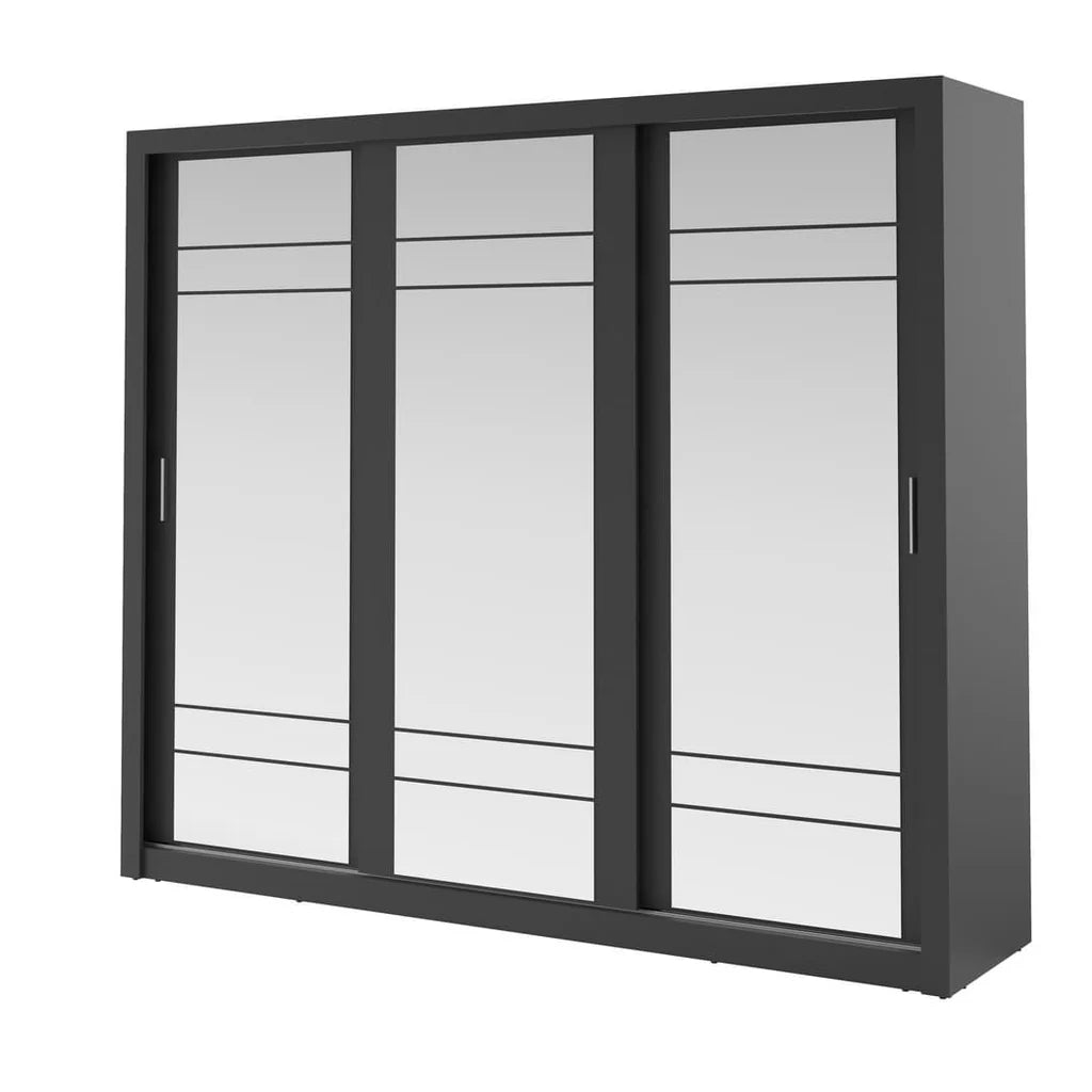 Arti AR-02 Wardrobe with 3 Mirrored Sliding Doors in Matt Black