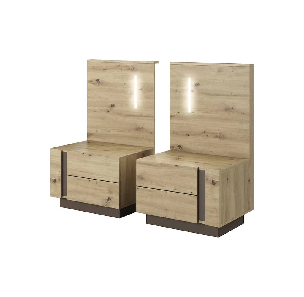 Arco Wooden Bedside Cabinets in Oak Artisan