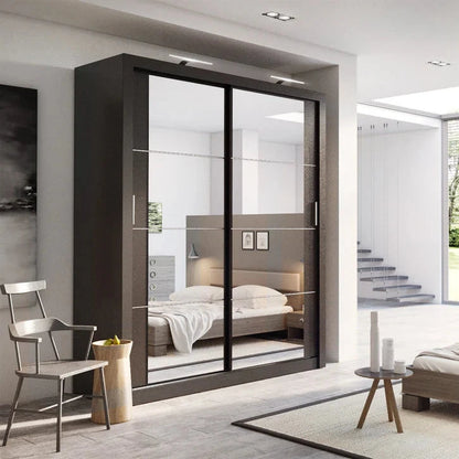 Arti AR-03 Wardrobe with 2 Mirrored Sliding Doors in Matt Black