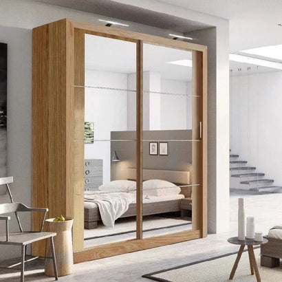 Arti AR-03 Wardrobe with 2 Mirrored Sliding Doors in Shetland Oak