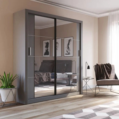 Arti AR-03 Wardrobe with 2 Mirrored Sliding Doors in Grey Matt