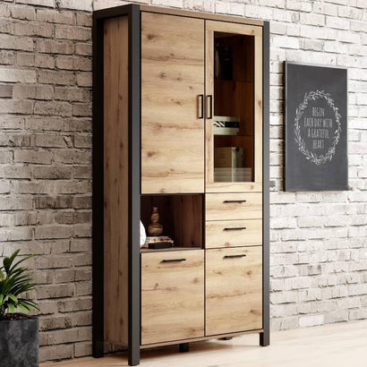 Aktiv Large Wooden Tall Display Cabinet in Oak - Furniture One Shop