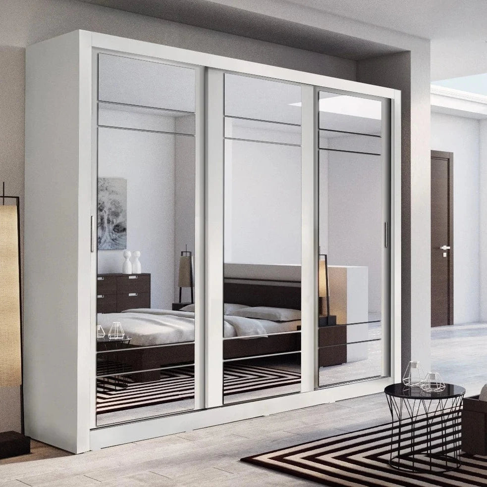 Arti AR-02 Wardrobe with 3 Mirrored Sliding Doors in Matt White