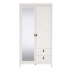 Barcelona Wardrobe with 1 Door 1 Mirror Door 2 Drawers in White - Furniture One Shop