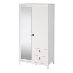 Barcelona Wardrobe with 1 Door 1 Mirror Door 2 Drawers in White - Furniture One Shop