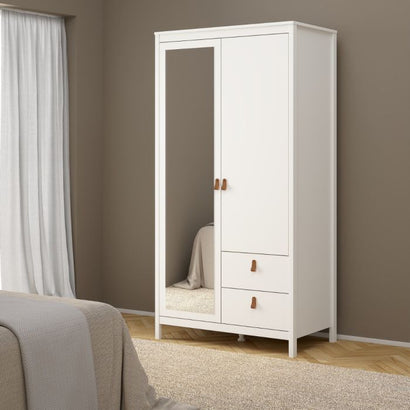 Barcelona Wardrobe with 1 Door 1 Mirror Door 2 Drawers in White - Furniture One Shop