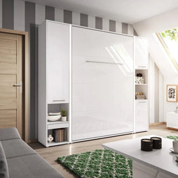 CP-02 Vertical Wooden Wall Small Double Bed with Storage Cabinet in Gloss White 120cm