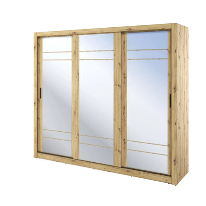 Arti AR-02 Wardrobe with 3 Mirrored Sliding Doors in Artisan Oak