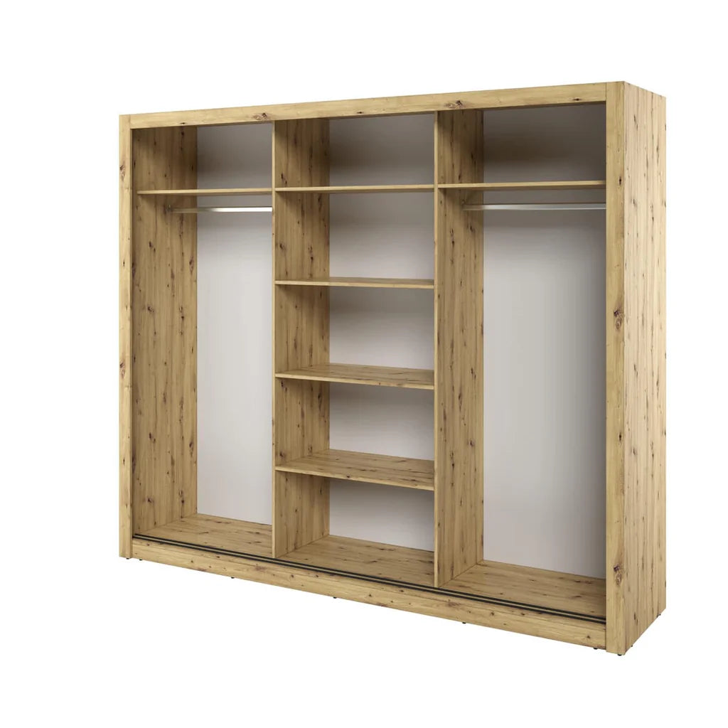 Arti AR-02 Wardrobe with 3 Mirrored Sliding Doors in Artisan Oak
