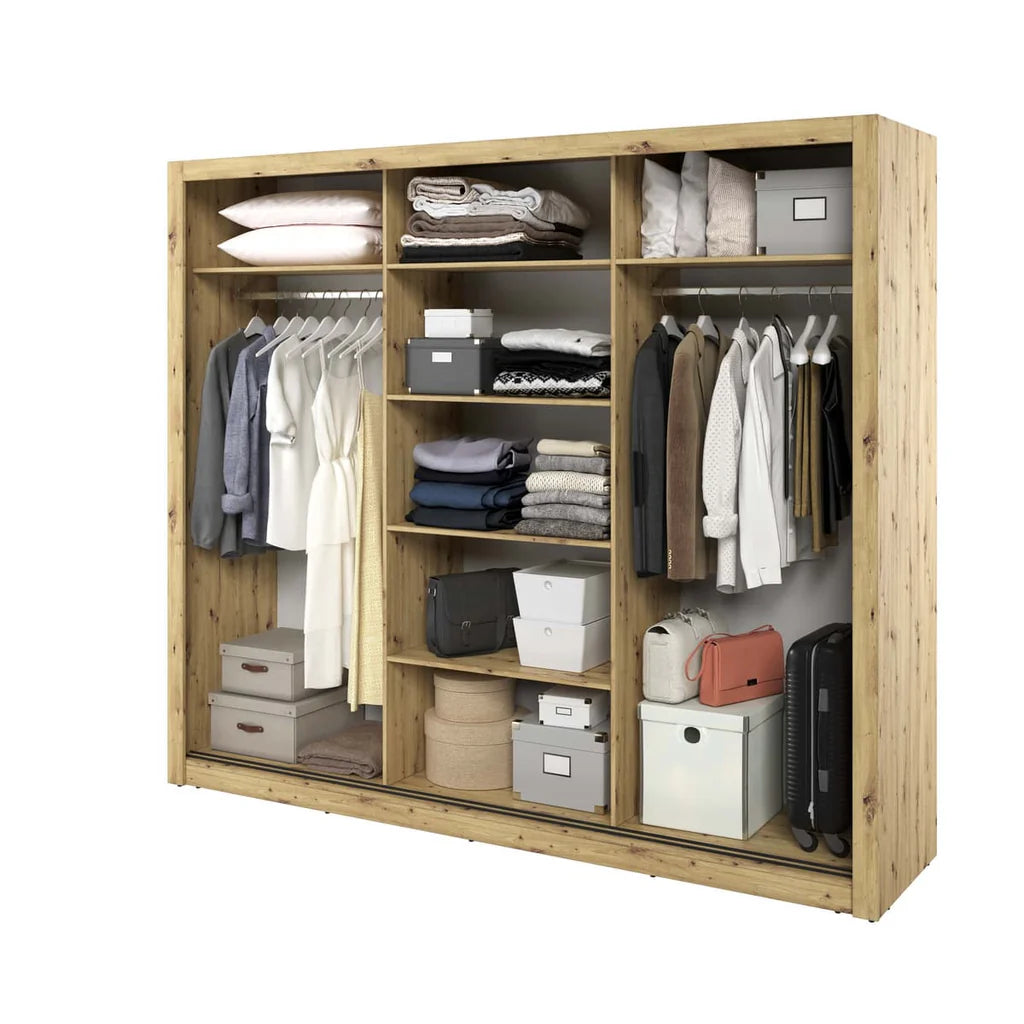 Arti AR-02 Wardrobe with 3 Mirrored Sliding Doors in Artisan Oak