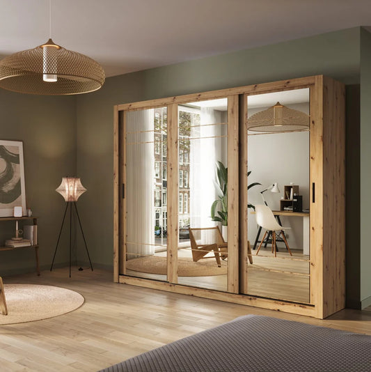 Arti AR-02 Wardrobe with 3 Mirrored Sliding Doors in Artisan Oak