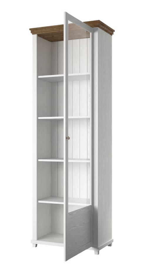 Evora Tall Narrow Right Handed Wooden Display Cabinet in Abisko Ash and Oak Lefkas - 71cm