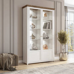 Evora Tall Wooden 2 Door Display Cabinet and Oak Lefkas - 126cm - Furniture One Shop