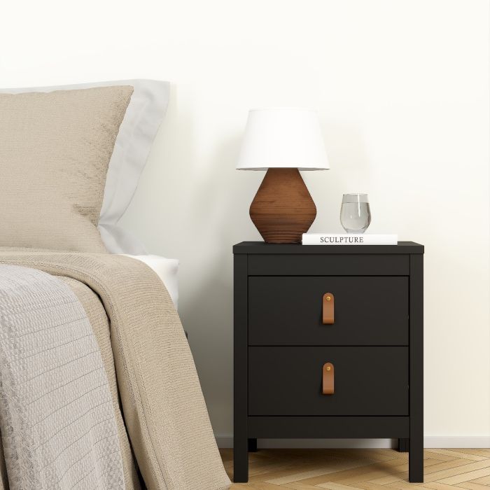 Barcelona Package - Bedside Table 2 drawers + Chest 3+2 drawer + Wardrobe with 2 doors in Matt Black