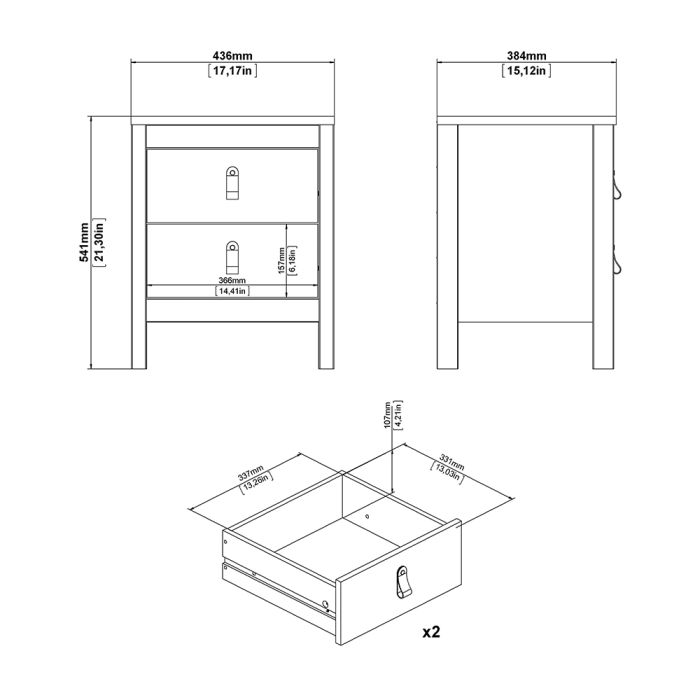 Barcelona Package - Bedside Table 2 drawers + Chest 3+2 drawer + Wardrobe with 2 doors in Matt Black