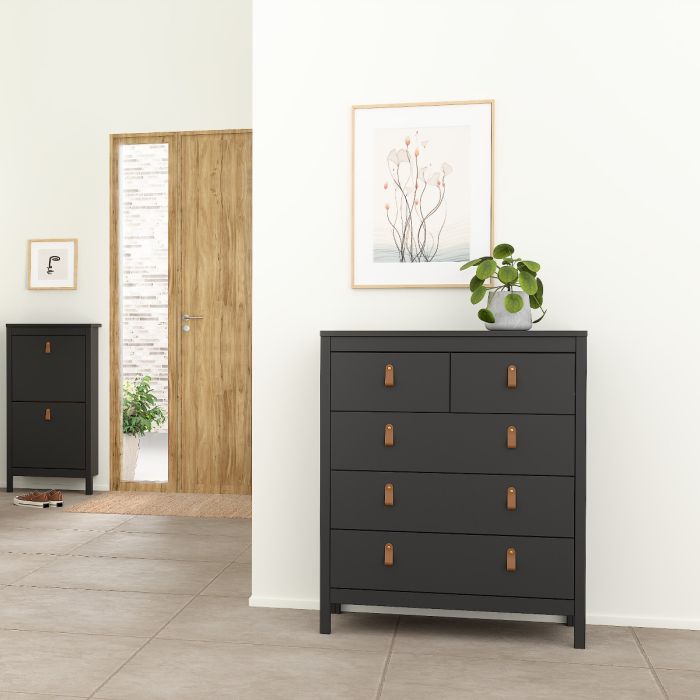 Barcelona Package - Bedside Table 2 drawers + Chest 3+2 drawer + Wardrobe with 2 doors in Matt Black