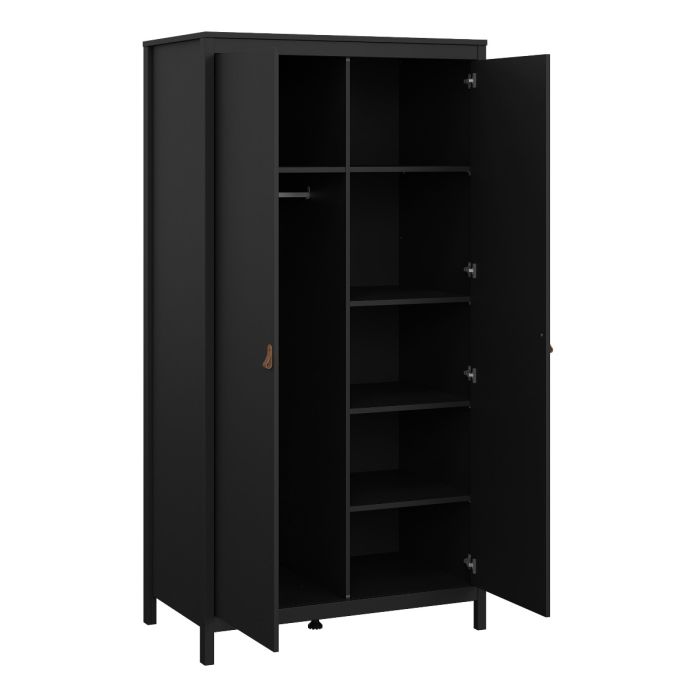 Barcelona Package - Bedside Table 2 drawers + Chest 3+2 drawer + Wardrobe with 2 doors in Matt Black