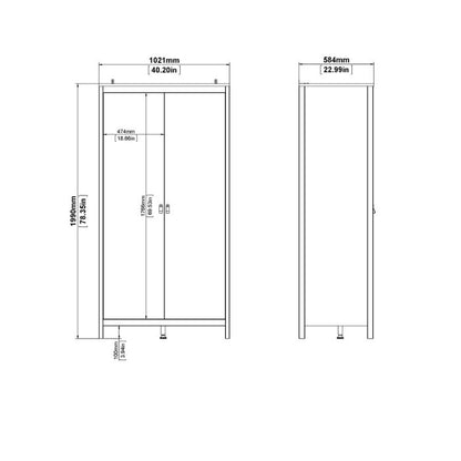 Barcelona Package - Bedside Table 2 drawers + Chest 3+2 drawer + Wardrobe with 2 doors in White