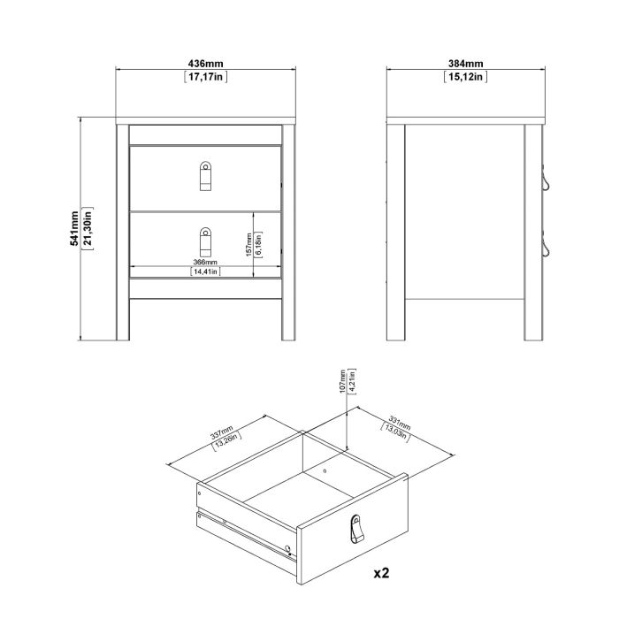 Barcelona Package - Bedside Table 2 drawers + Chest 3+2 drawer + Wardrobe with 2 doors in White