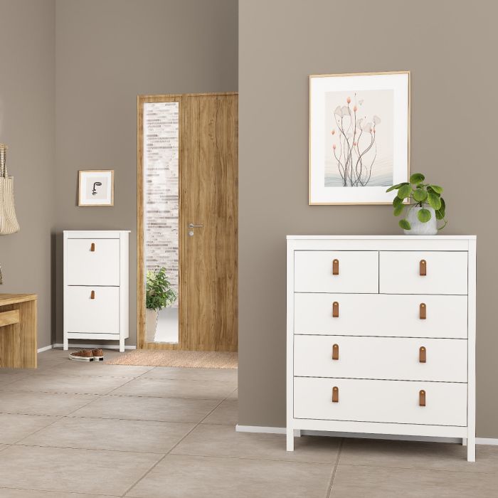 Barcelona Package - Bedside Table 2 drawers + Chest 3+2 drawer + Wardrobe with 2 doors in White