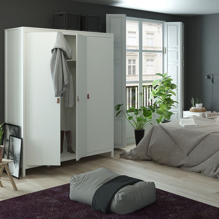 Barcelona Package - Bedside Table 2 drawers + Chest 3+2 drawer + Wardrobe with 3 doors in White