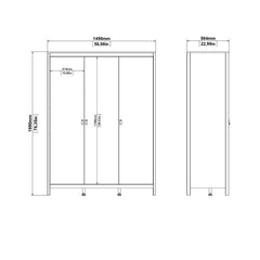 Barcelona Package - Bedside Table 2 drawers + Chest 3+2 drawer + Wardrobe with 3 doors in White - Furniture One Shop