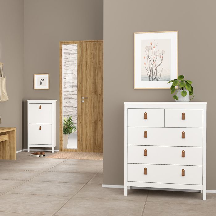 Barcelona Package - Bedside Table 2 drawers + Chest 3+2 drawer + Wardrobe with 3 doors in White