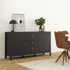 Barcelona Sideboard 2 Doors 3 Drawers in Matt Black - Furniture One Shop