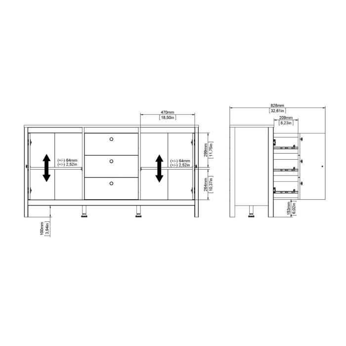 Barcelona Sideboard 2 Doors 3 Drawers in White