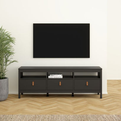 Barcelona TV Unit 3 Drawers in Matt Black - Furniture One Shop